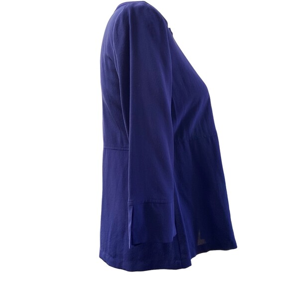 EILEEN FISHER Blue 100% Silk Button Down 3/4 Sleeve Top Size XSmall - Picture 3 of 7